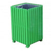 Anti vandal litter bin in green. Open top bin showing the galvanised liner
