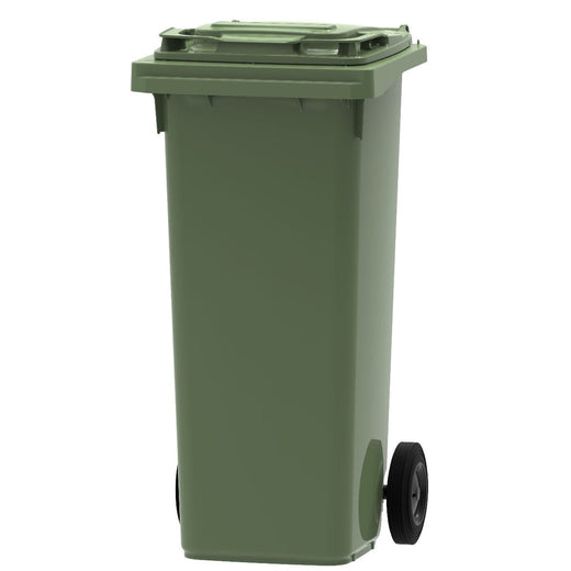 Green 140 litre plastic wheelie bin