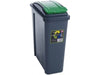 Grey plastic internal recycling bin with removable lid with green lift up flap