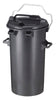 A black, plastic 50-litre dustbin comes with a removable lid, side handles, and carrying handles for portability.