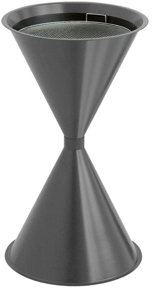 Dark grey metalic cigarette stand with wide base and top.