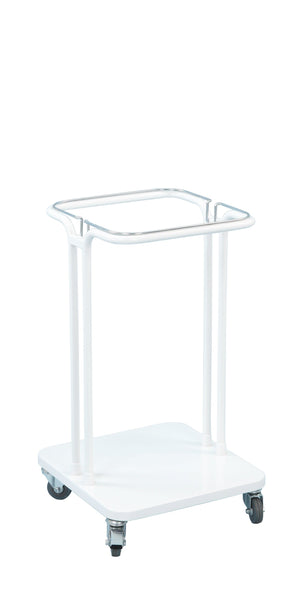 Mobile sackholder without lid, mobile on 4 wheels in white