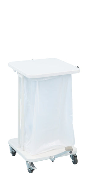 Mobile sackholder with liner in and lid in the closed position,