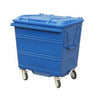 1100 Litre metal wheelie bin in blue with trunnions 