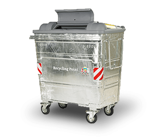 660 litre galvanised wheelie bin with a grey rubber recycling lid