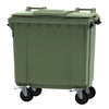 770 litre plastic wheelie bin in green with handles and 4 wheels
