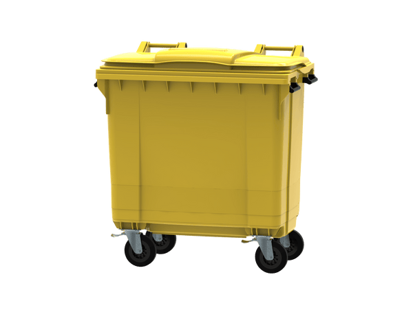 770 litre plastic wheelie bin in yellow with handles and 4 wheels