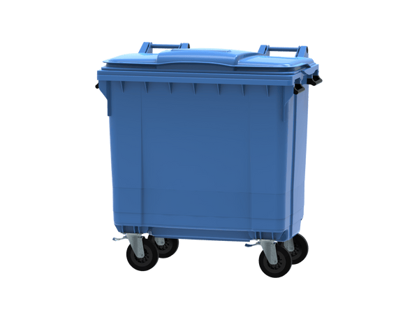 770 litre plastic wheelie bin in blue with handles and 4 wheels