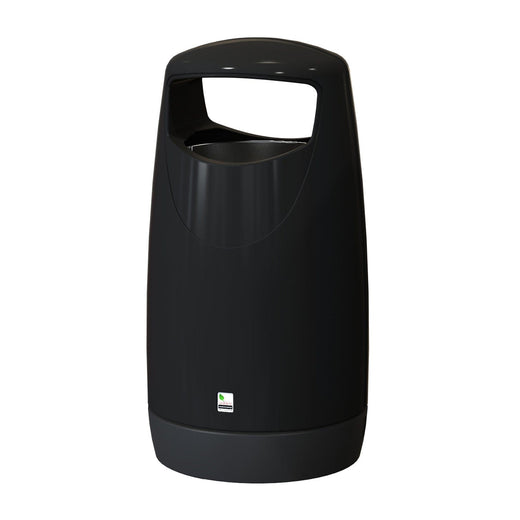 Black Consort Litter Bin with a wide two way aperture for accessible waste disposal.