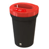 Arena bin with plastic bottles label red lid and a black colored base.