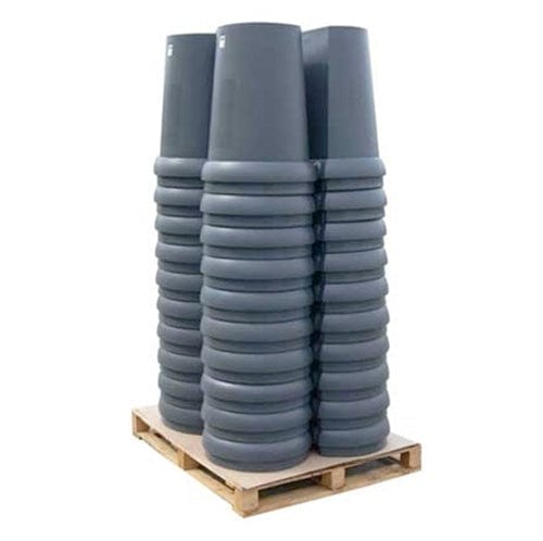 Grey arena recycling bin bases stacked.