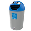 Paper label blue lid Buddy Bin 84 litre. Happy aperture dome lid cylinder bin.