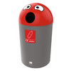 Plastics label red lid Buddy Bin 84 litre capacity. Hole aperture dome lid cylinder bin.