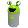 Mixed recycling smiley face aperture and mixed recycling iconography.  Lime green lid with alien eyes