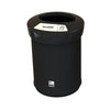 41 Litre circular recycling bin with black body and lid.  Large open aperture to the lid with white landfill label on the top