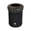 Cans indoor plastic recycling bin with black body and grey lid, complete with label
