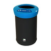 Large 62 litre recyling bin for paper recycling.  Round removable blue lid with paper label on top of a black body