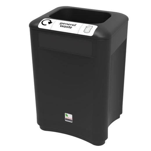 General waste recycling bin with black base and black lid