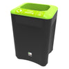 Plastic internal recycling bin with black base and lime green lid for mixed recycling