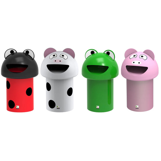 Colorful and cute mini litter bins with animal designs - a Piglet, a Calf, a Ladybug and a Tadpole, 