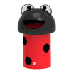 An open-aperture trash can designed to resemble a red and black ladybug.