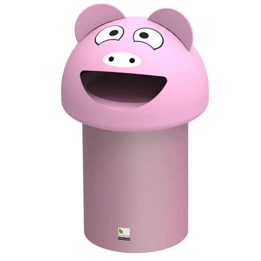 Piglet designed litter bin in pink with throw in aperture. 