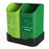 Five litre capacity desktop tiny recycling bin with one side suitable for stirrers and the other suitable for teabags.