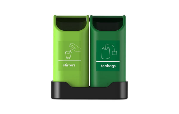 Face on view of a 2 x 2.5 litre desktop recycling bin suitable for both tea stirrers and teabags