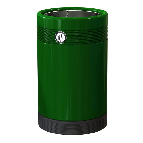 Freestanding circular open top litter bin with logo and galvanised liner 