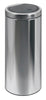 Brabantia flat top waste bin in a mirror stainless steel with a push top lid