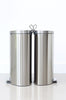 Brabantia flat back pedal bin in stainless steel with another back to back