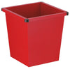 Square tapered open litter bin, red in colour with black corner bumpers
