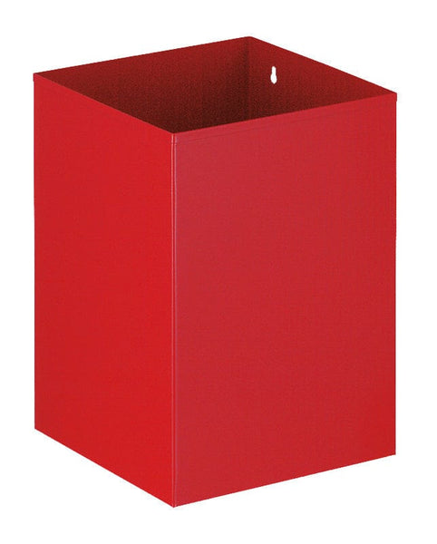 Square litter bin with a 21 litre capacity, powder coated in red