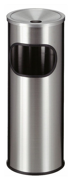 Stainless steel litter litter bin with funnel design ashtray with the top.  Open aperture to the front