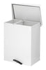 Double aluminium bin with a 20 and 55 litre capacity buckets. Pedal operated and finished in white