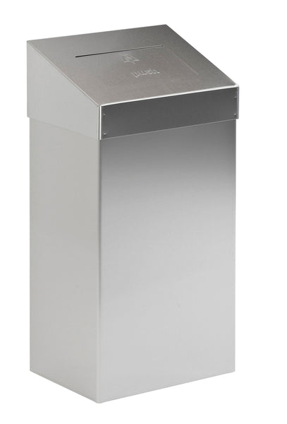 Aluminium push flap waste bin in a metallic finish