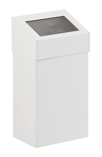 Aluminium push flap waste bin in white with a silver flap