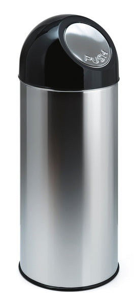 Stainless steel body with black lid, circular litter bin with push flap 