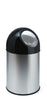 30 Litre circular litter bin with stainless steel body and black lid, complete with stainless steel push flap