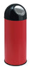 Freestanding circular powder coated steel litter bin with black lid and red body