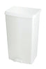 Rectangular pedal bin in white, 60 litre capacity with lid closed and integrated food pedal to the base