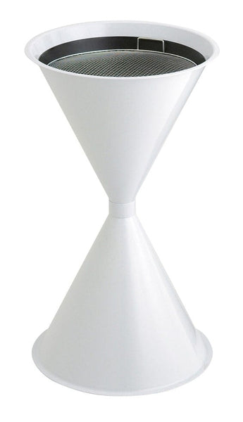White diabolo shaped cigarete stand, featuring a wide base for stability