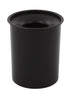 Round black powder coated steel bin with internal sloped lid and round aperture for waste disposal