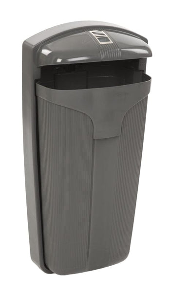 Dome hooded 50 litre mountable outdoor Cibeles bin with ashtray. UV Resistant HDPE 