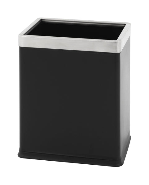 Small compact 10 litre waste paper bin with black body and chrome top 