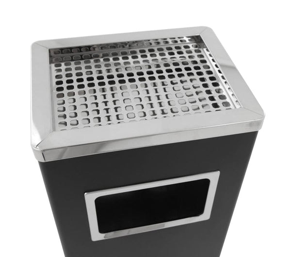 Top view showing stainless steel grated cigarette collector with black body