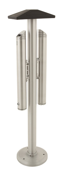 Aluminium double post mounted ashtray with roof and stand