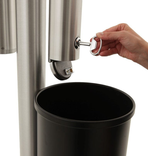 Image of the aluminium ashtray bin with key opening for emptying