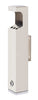 Square mountable cigarette bin with rain hood.  Sloped disposal section featuring 3 square aperture