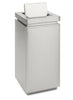 Stainless steel litter bin with 110 litre capacity showing a the swing lid partly open